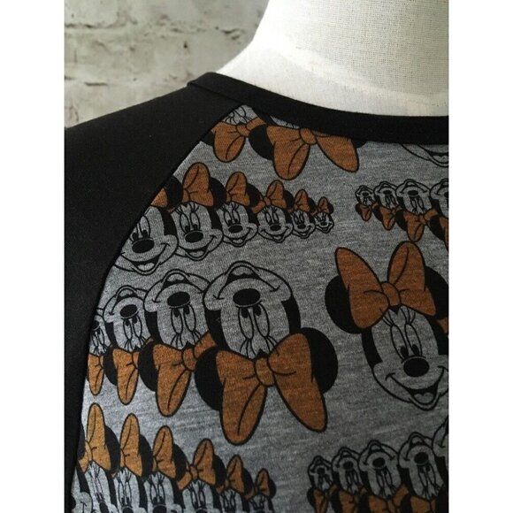 LuLaRoe Disney Minnie Mouse RANDY Orange Gray 3/4 Raglan Sleeve T Shirt Size S - Picture 3 of 4
